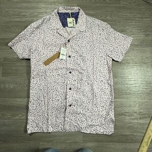 Raw Edge Mens Pink Viscose Printed Short Sleeve Button Up Shirt Slim Fit M New